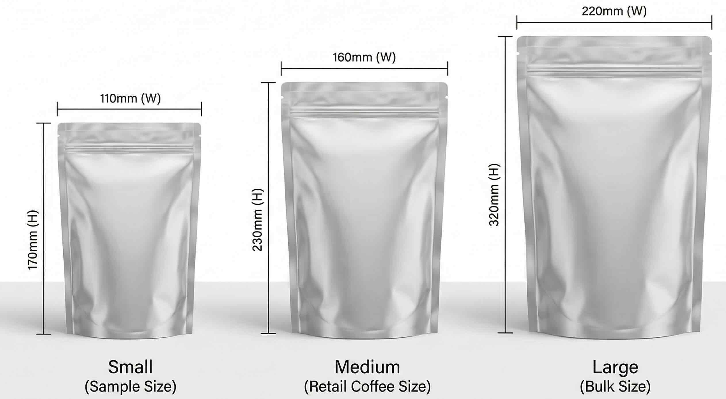 Mylar packaging bag size comparison