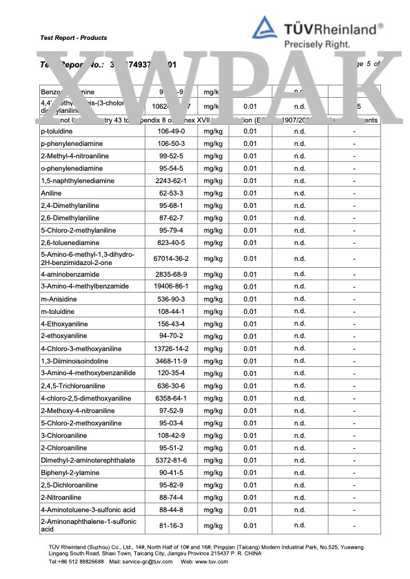TUV Rheinland PAA extended compound list not detected XWPAK PCR bag Page 5