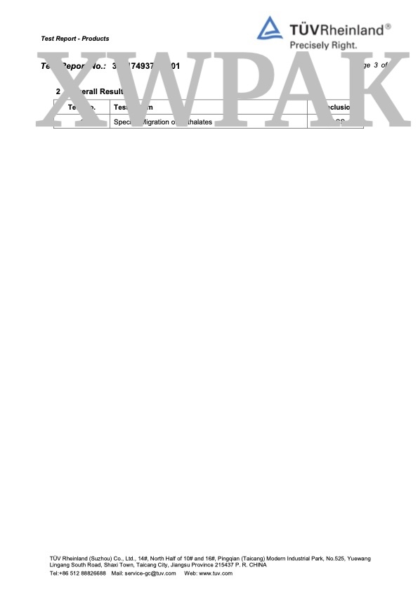 TUV Rheinland Phthalates Test sample photo XWPAK PCR laminated bag Page 6